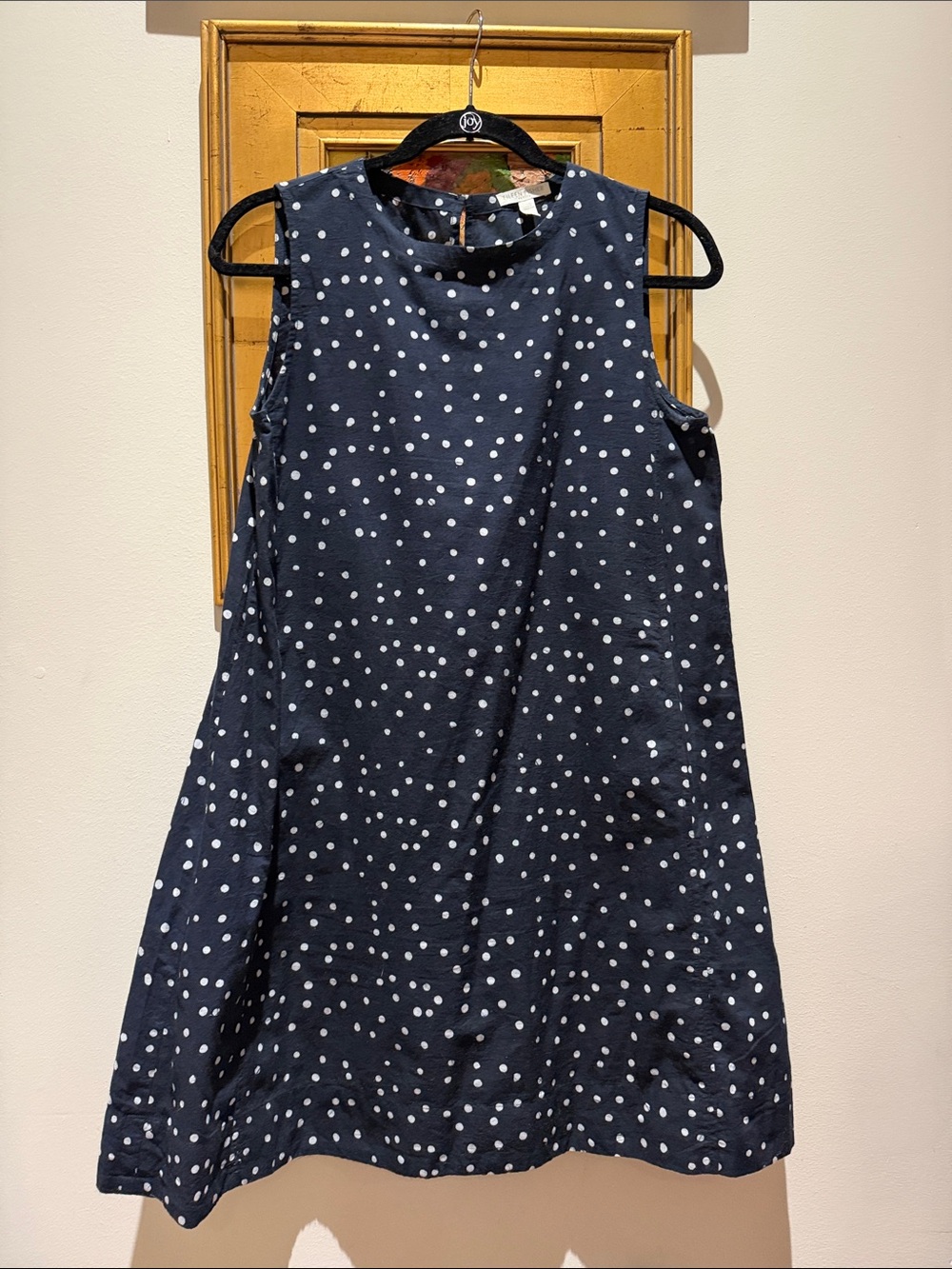 Eileen Fisher Navy Blue Polka Dot Sleeveless Dress